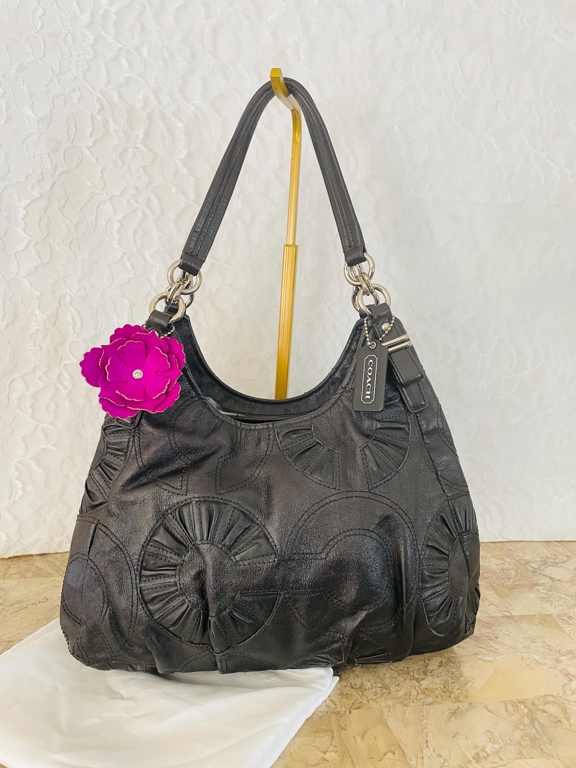 Vtg Coach Madison Black Embellished/patchwork Leather Op Art 