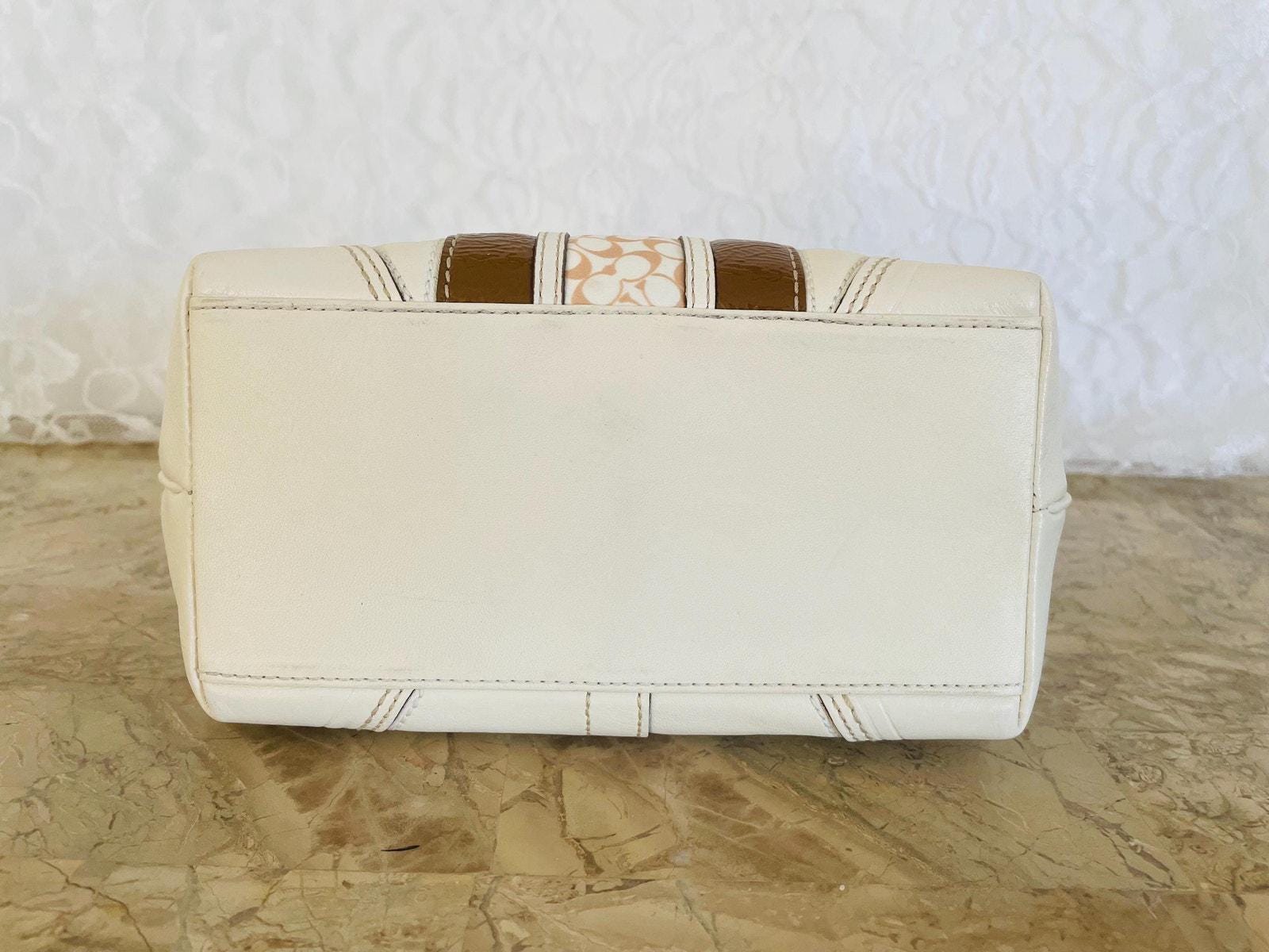 Vtg COACH White Signature Canvas / Leather Fabric Y2K Demi Mini