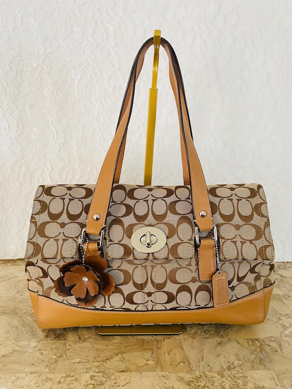 Coach Signature Hampton Kakhi/brown Flap Bag F13070 Satchel