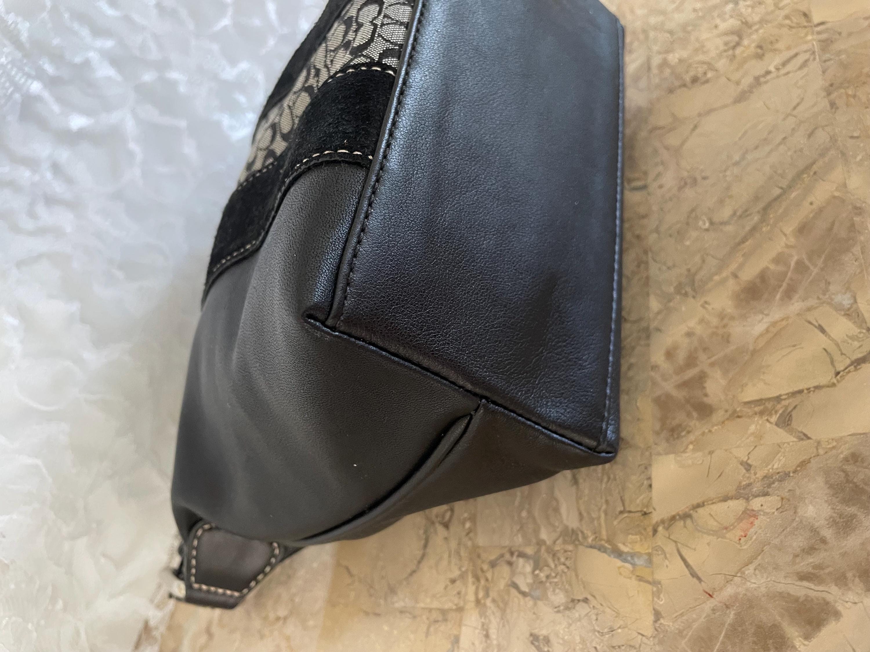 Vtg COACH Signature Black Canvasy / Leather Suede Fabric Y2K Demi 