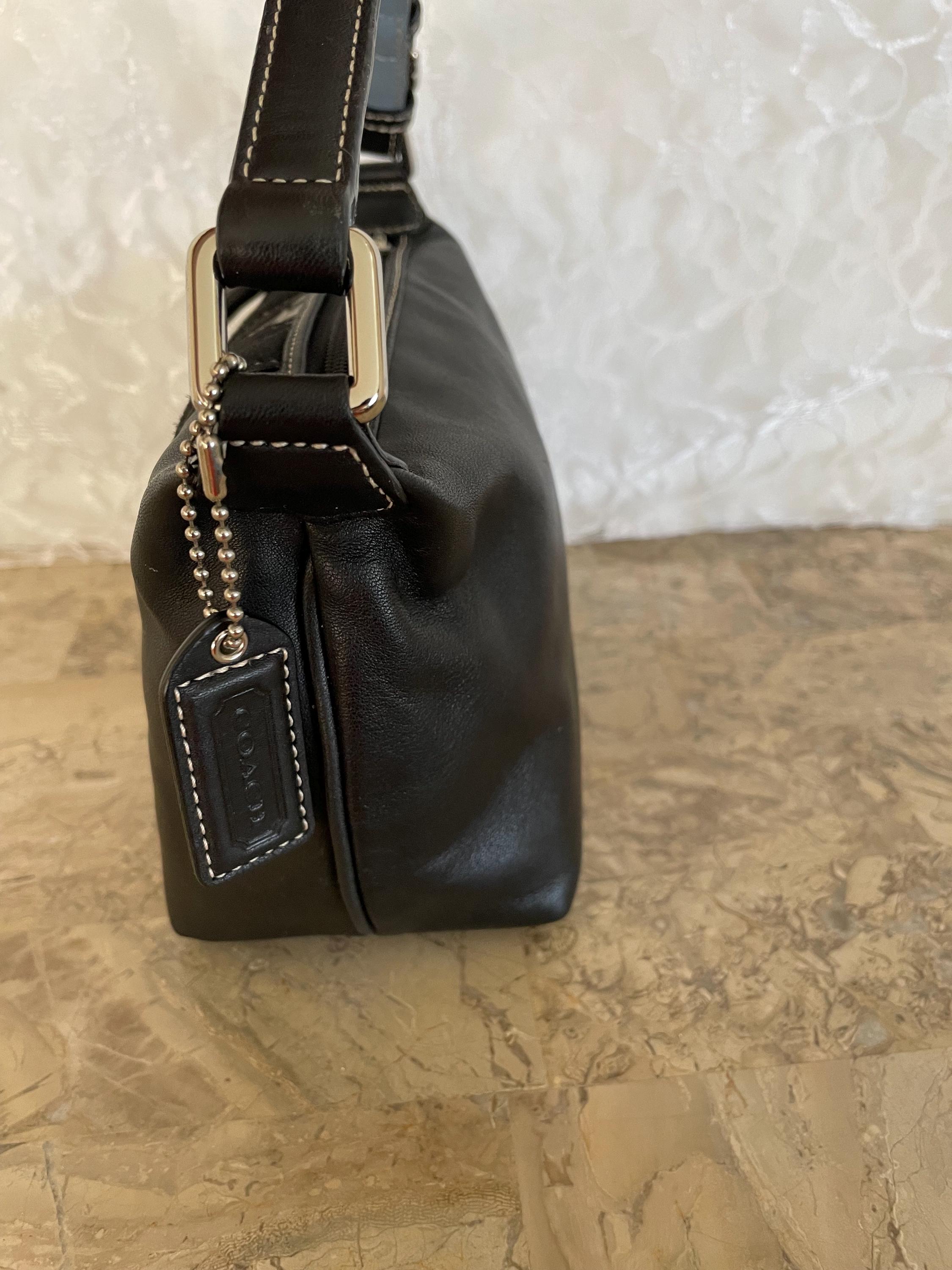 Vtg COACH Signature Black Canvasy / Leather Suede Fabric Y2K Demi 