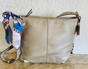 Vtg Coach Silver Pebble Leather Duffle Shoulder Bag Convertible