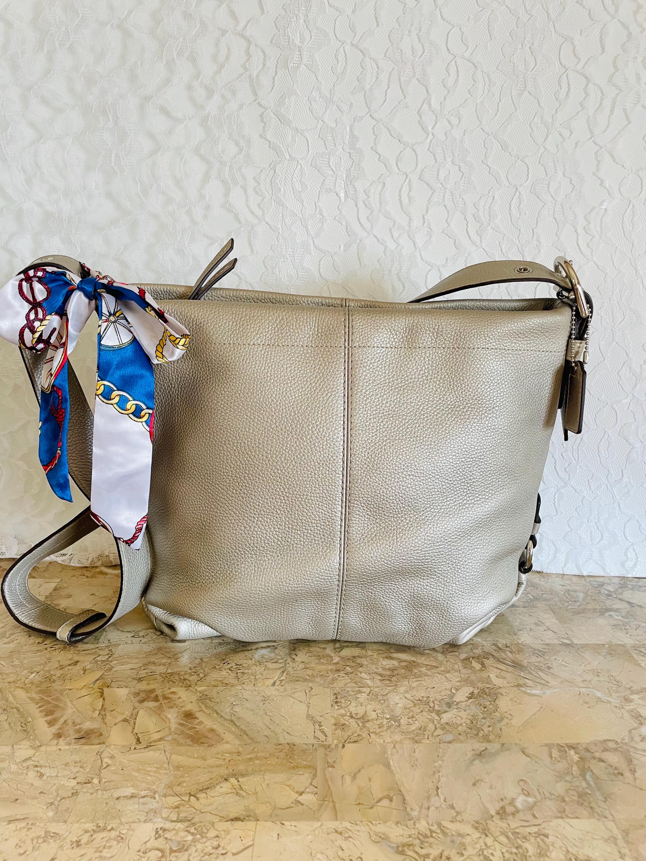 Vtg Coach Silver Pebble Leather Duffle Shoulder Bag Convertible