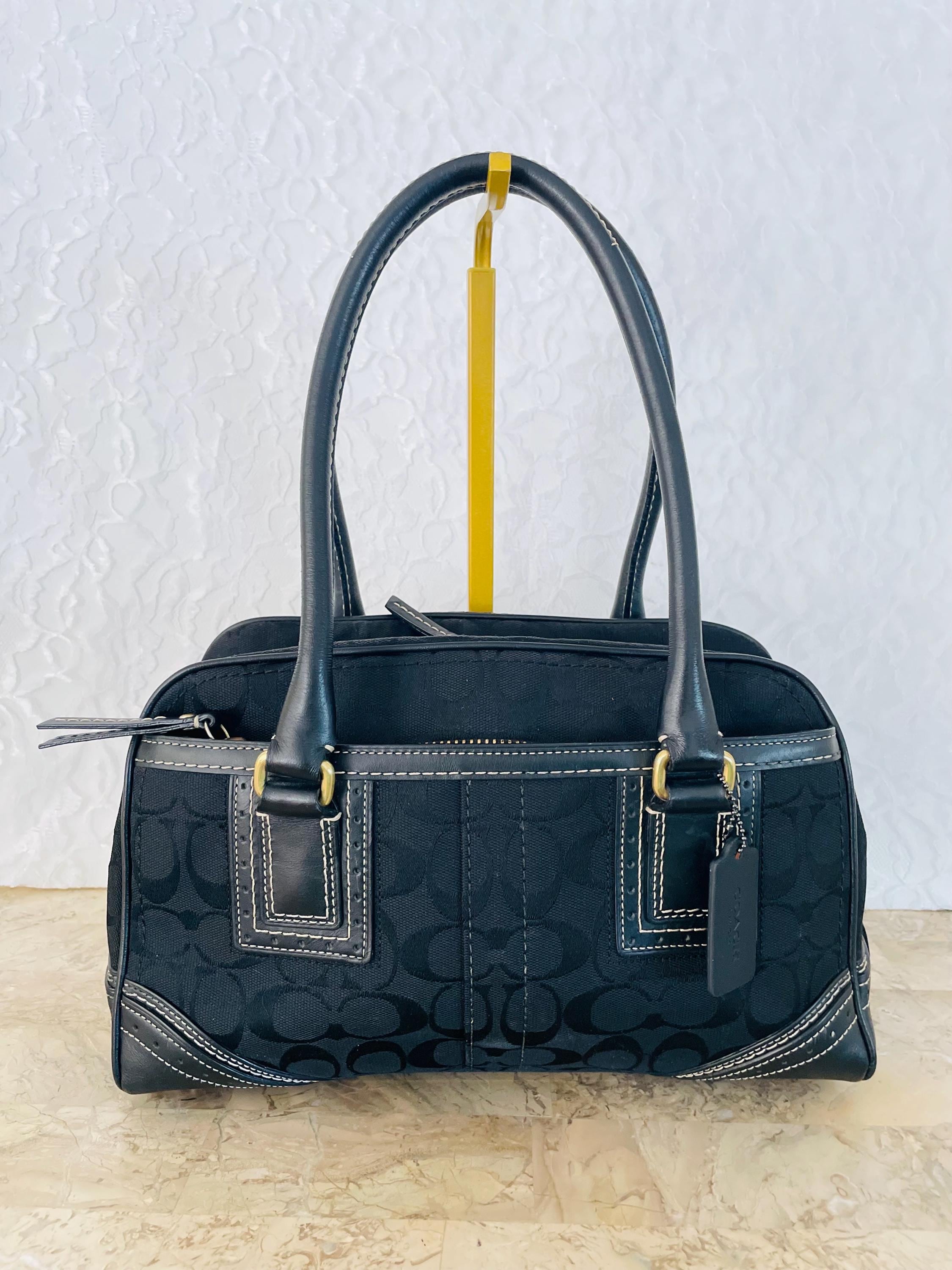 Coach Hampton Black Canvas Leather Shoulder Bag Carryall 10532 - Etsy