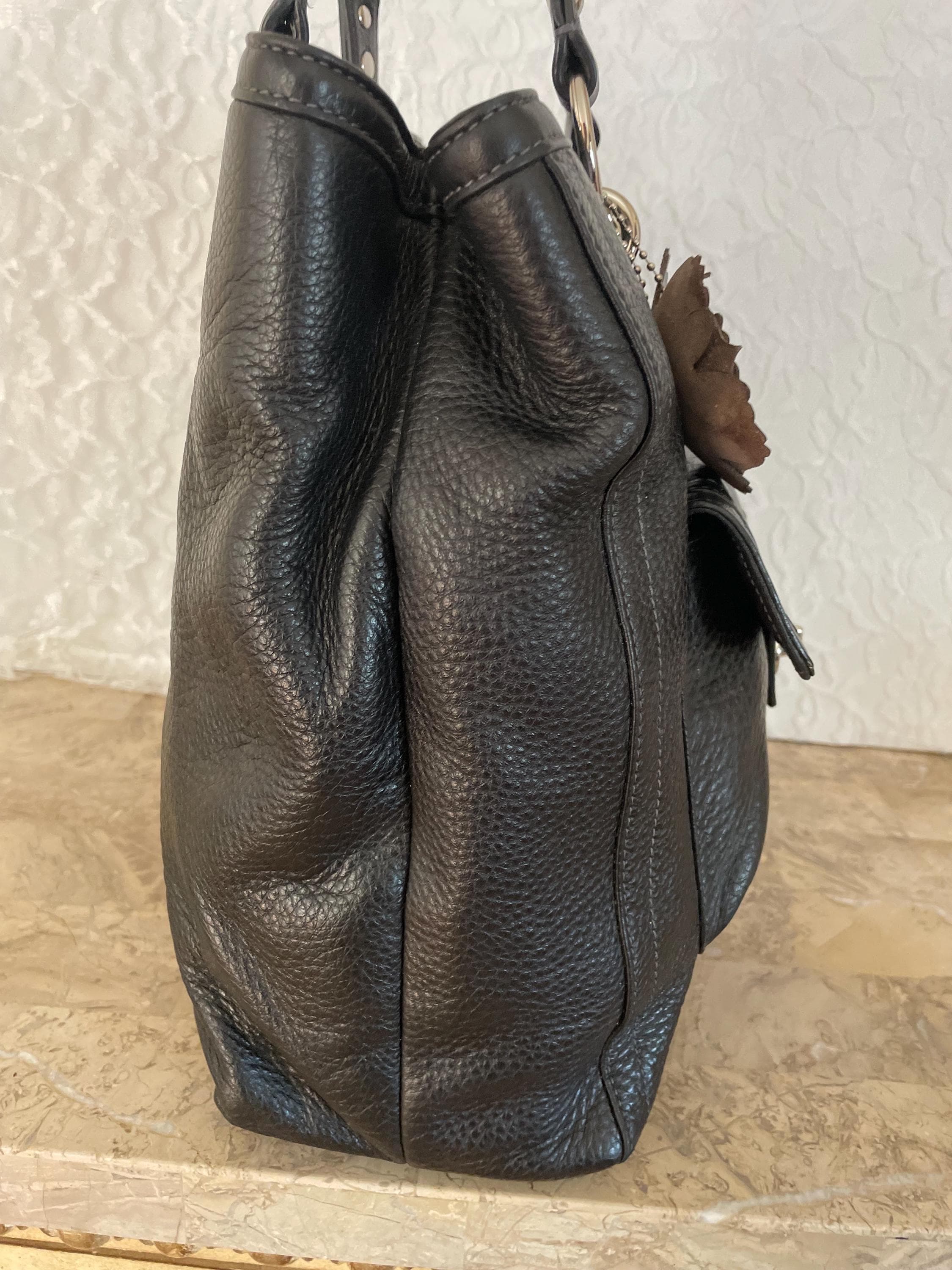 Coach Penelope F19264 BLACK Pebble Leather Large Satchel BAG PURSE