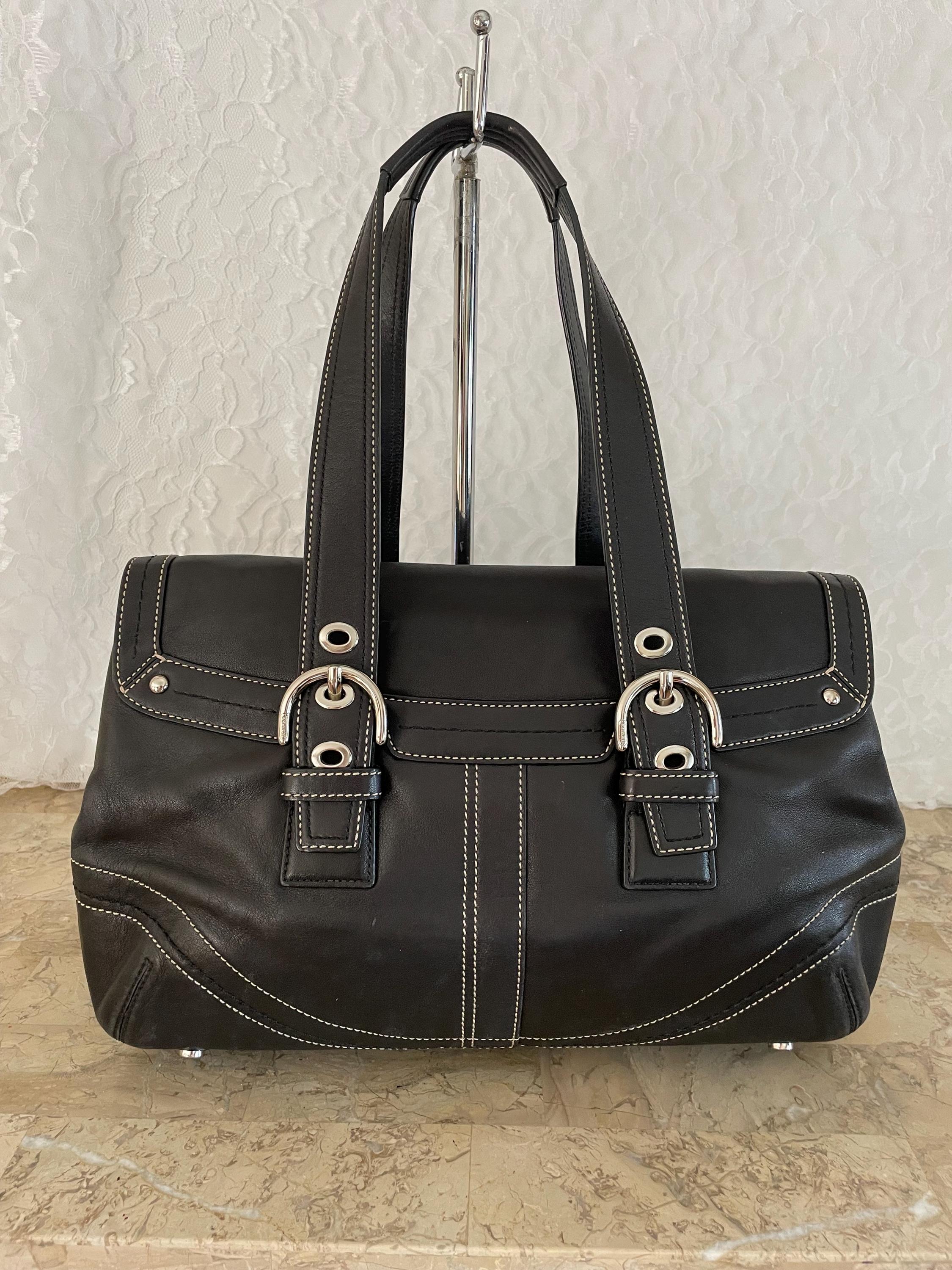 バッグ coach leather soho hand bag black COACH Soho Black Leather Snap Satchel Double Handle Shoulder
