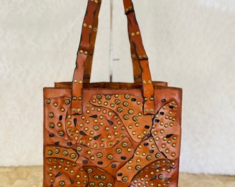PaTricia NAsh patch work studded WHiskey LEather tote shoulder bag