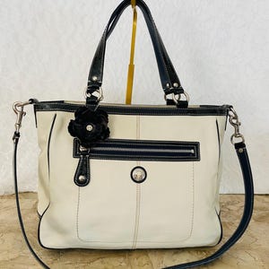 Vintage Coach Laura large black/off white leather shoulder bag tote Serial F14997