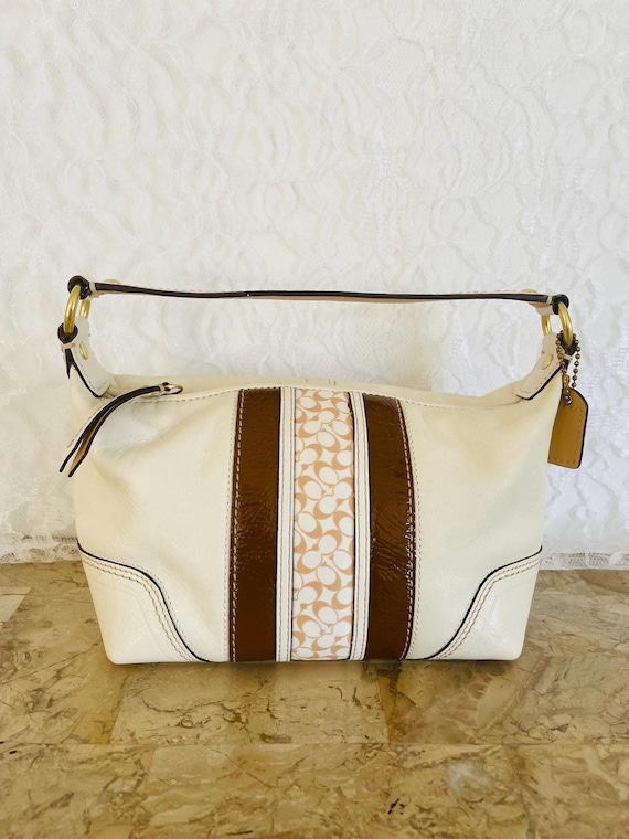 Vtg COACH White Signature Canvas / Leather Fabric Y2K Demi Mini