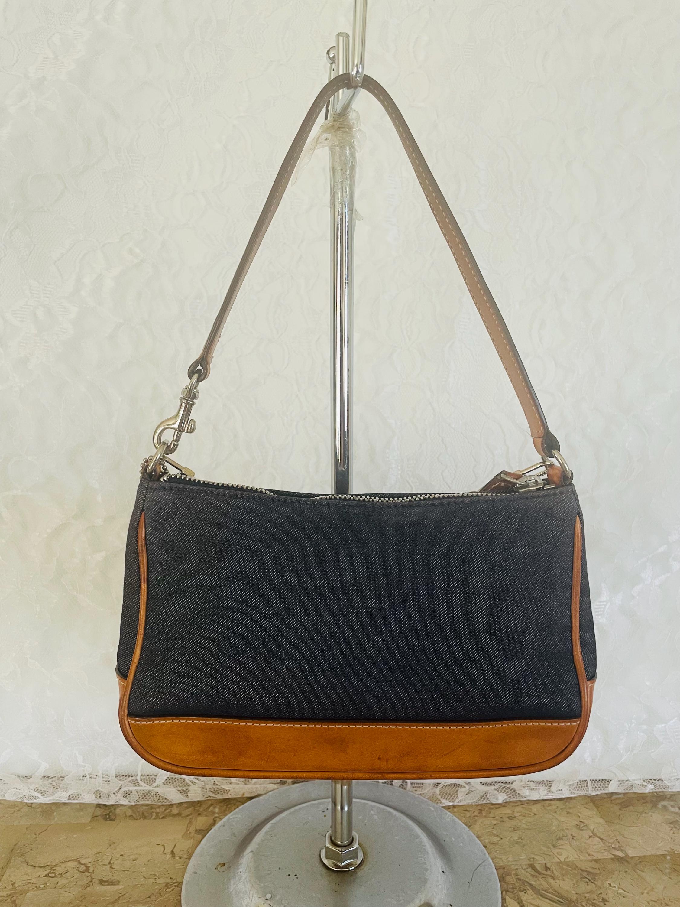 バッグ Vintage Coach Shoulder Bag Denim Leather Vintage Coach Signature Mini Sufflette Denim Shoulder Blue