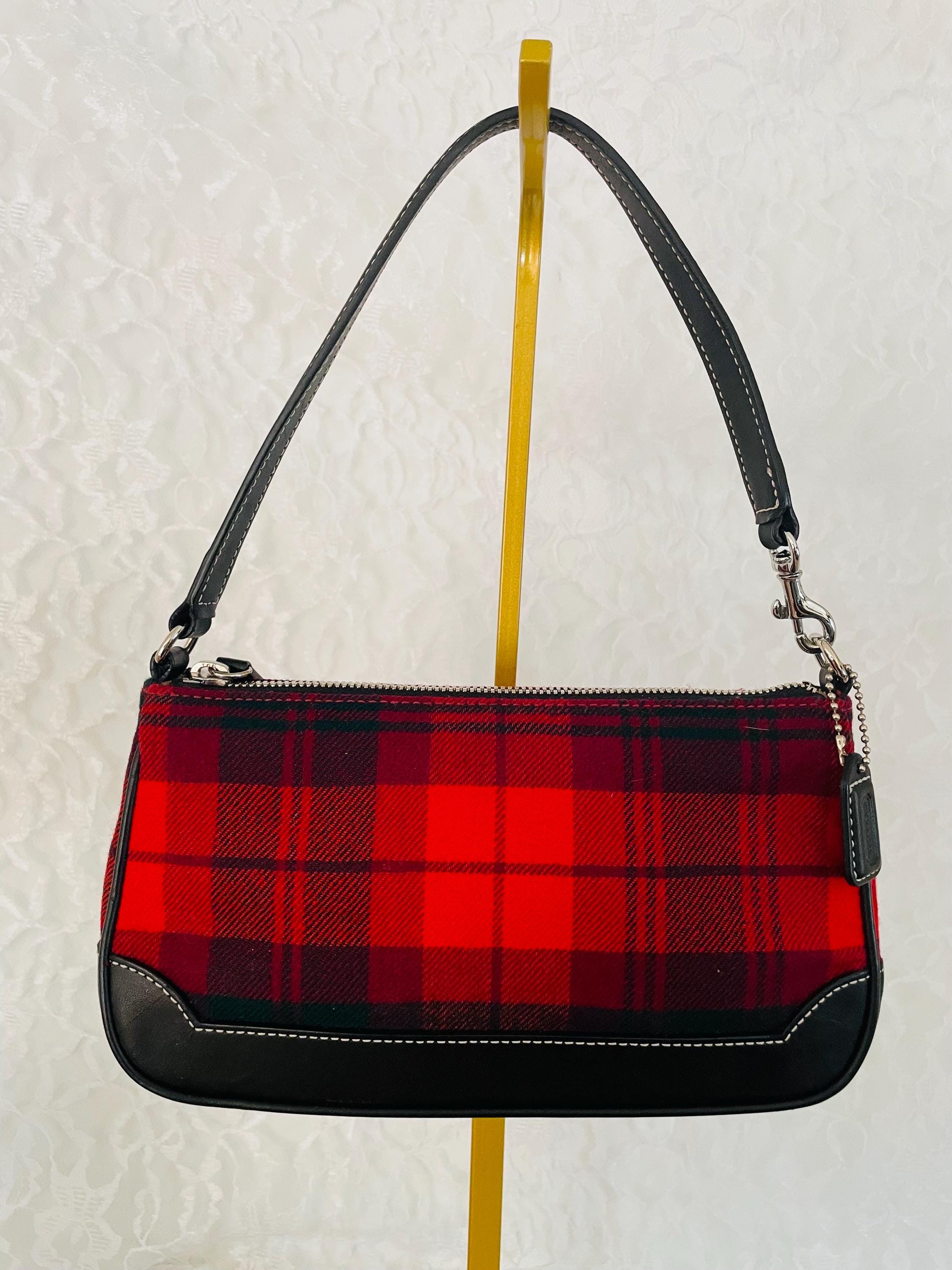 Vtg COACH Hampton Denim Plaid Fabric/leather Y2K Demi Pouch