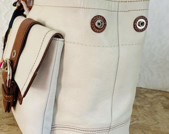 Coach LARGE F06468 White/brown Leather Soho Double Front Pocket