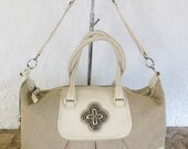 Brighton Cream Tweed leather convertible shoulder bag Handbag satchel