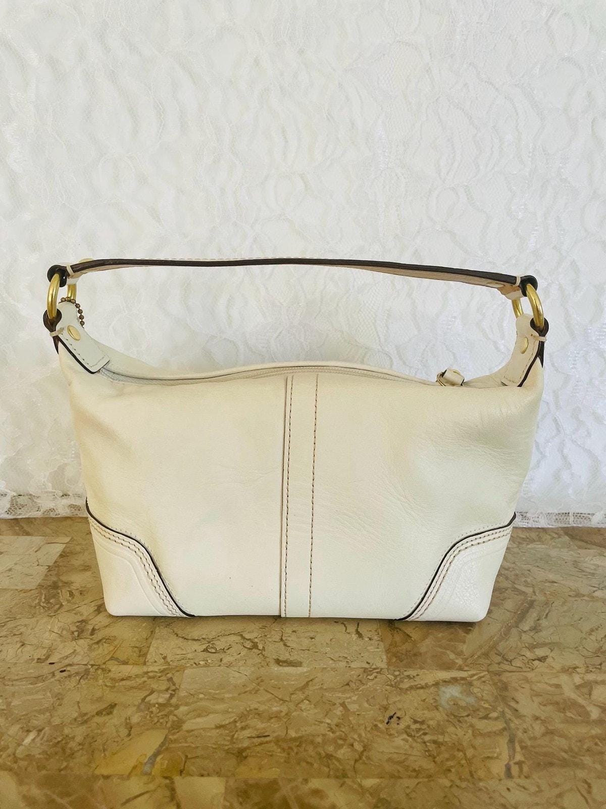 Vtg COACH White Signature Canvas / Leather Fabric Y2K Demi Mini 
