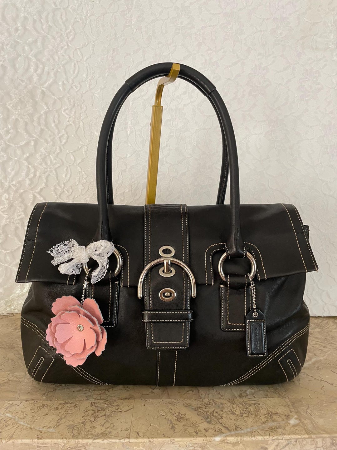 バッグ Vintage Coach Leather Hampton Soho Bag VTG Coach Hampton Soho Black Leather Shoulder Hand Bag 7583
