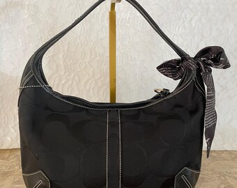 Vtg COACH Small ERGO Black Canvas Leather Bag Hobo Shoulder