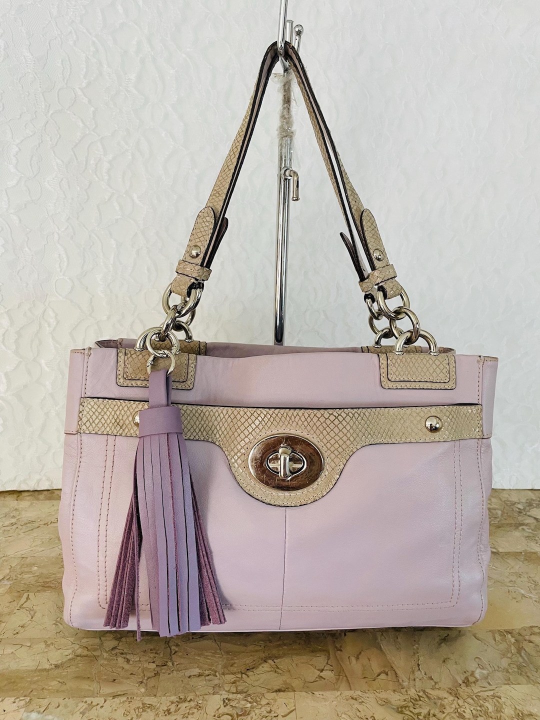 バッグ COACH Penelope Leather Tote Bag Purple 🌸 New Coach Penelope Light Violet Smooth Leather Shoulder