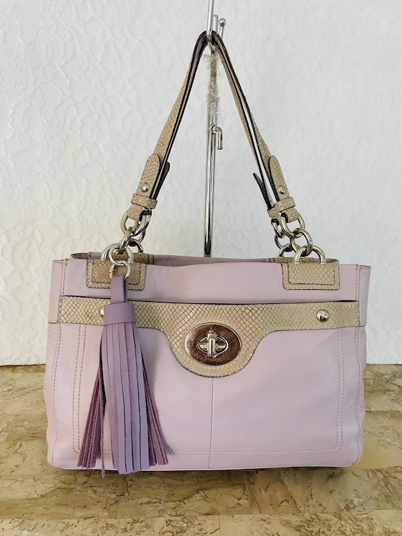 バッグ COACH Penelope Leather Tote Bag Purple 🌸 New Coach Penelope Light Violet Smooth Leather Shoulder