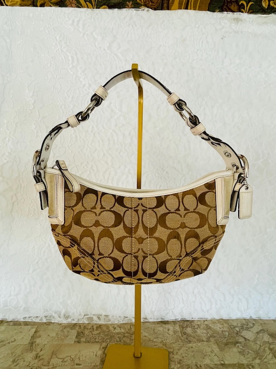 Vtg Coach Canvas Kakhi Purse Braided Shoulder Handbag Soho