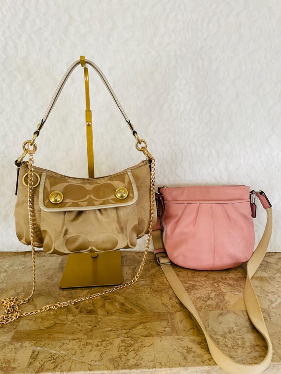 Y2K Coach Bag 2pc Bundle: Jacquard  Signature Crossbody and pink leather sling bag 13833