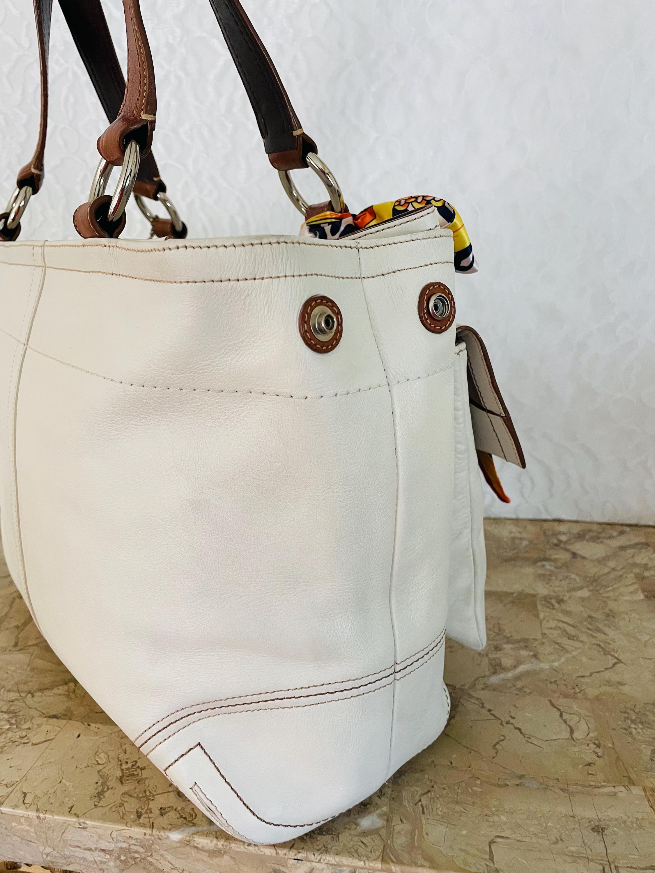Coach LARGE F06468 White/brown Leather Soho Double Front Pocket
