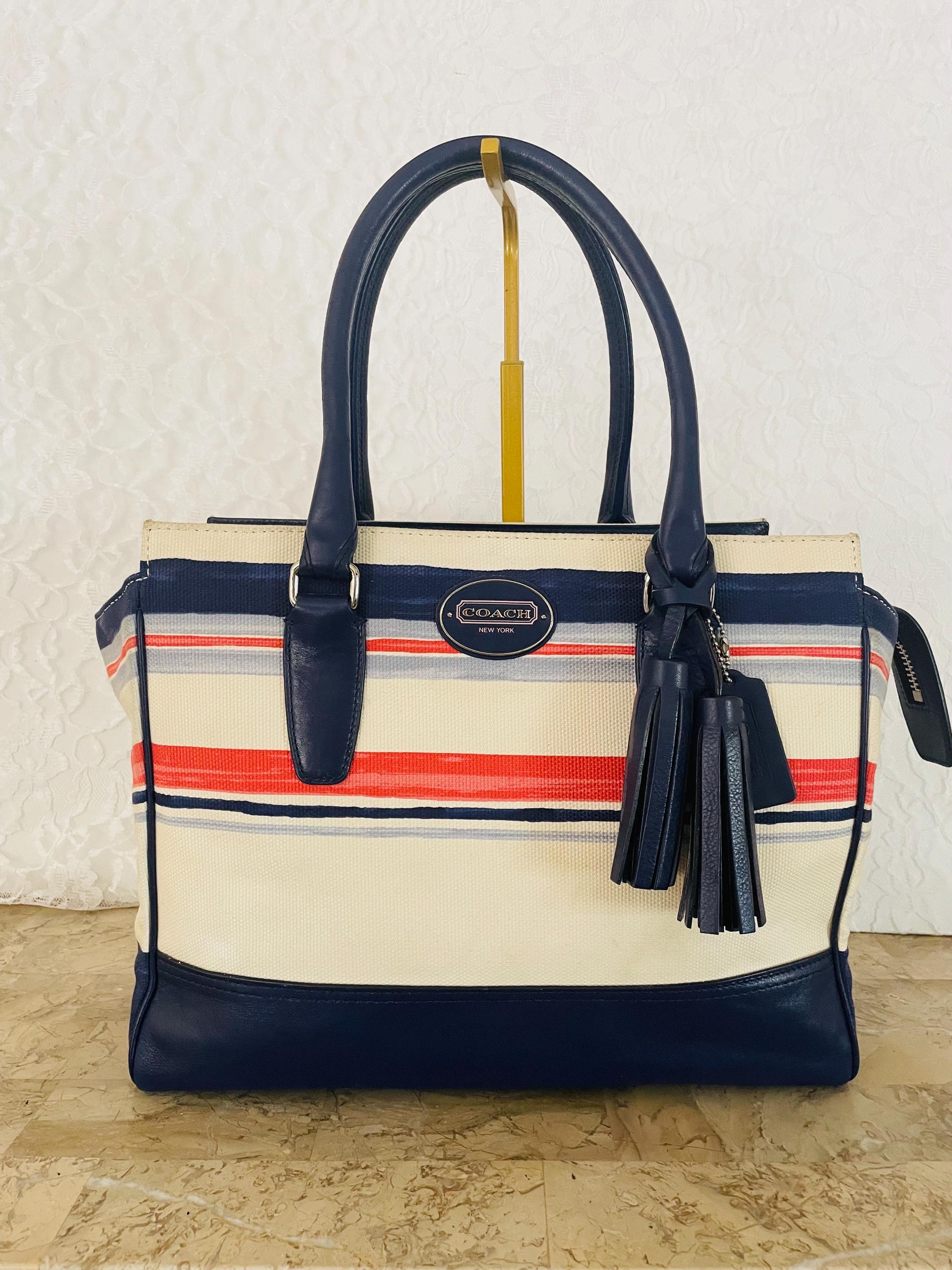 Coach Candance Legacy Stripe Print Indigo Multicolor Canvas 