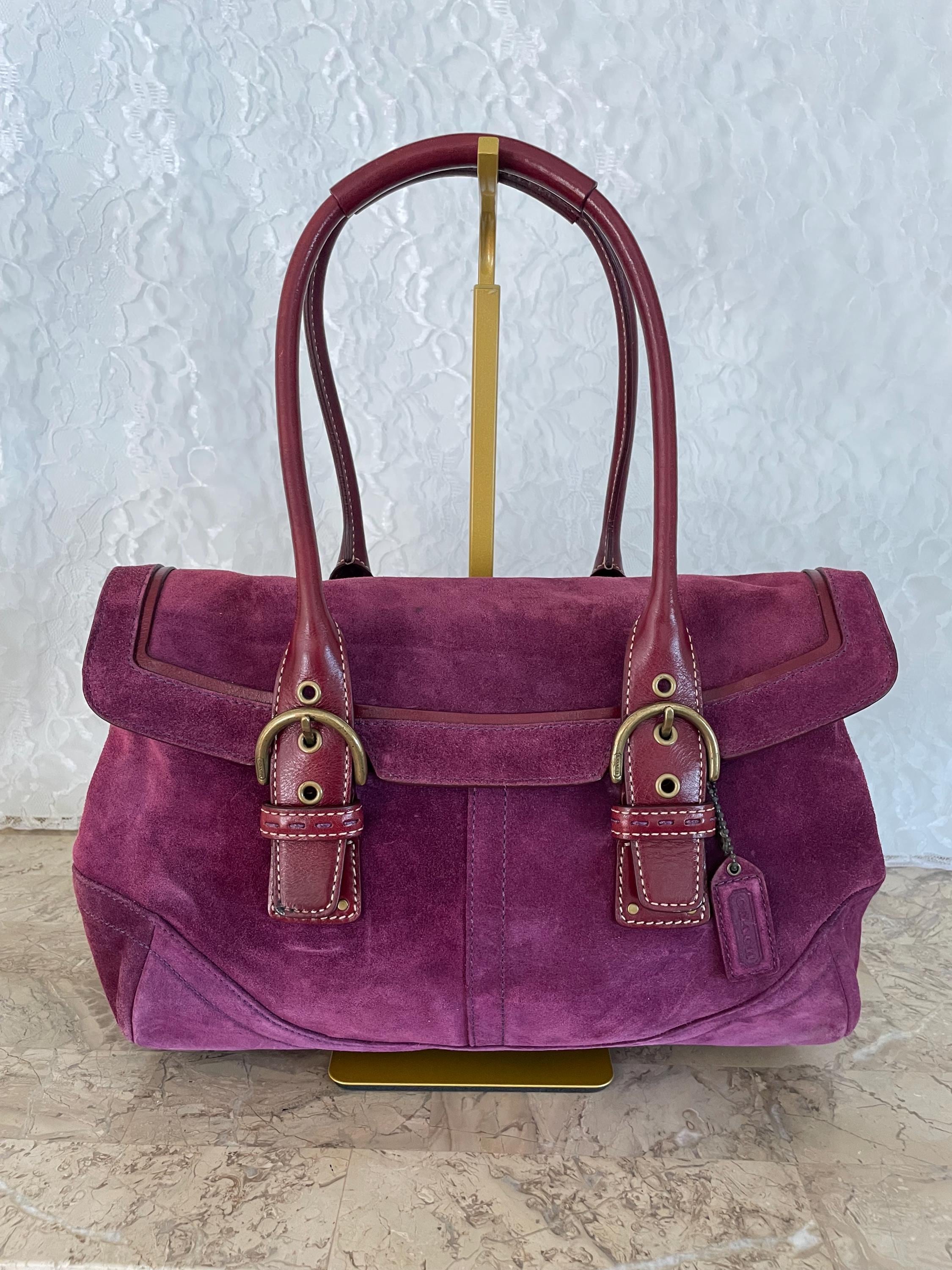 バッグ Coach Soho Oneshoulder Bag Suede Coach SOHO Plum Leather Suede Shoulder Bag Handbag 9674 - Etsy