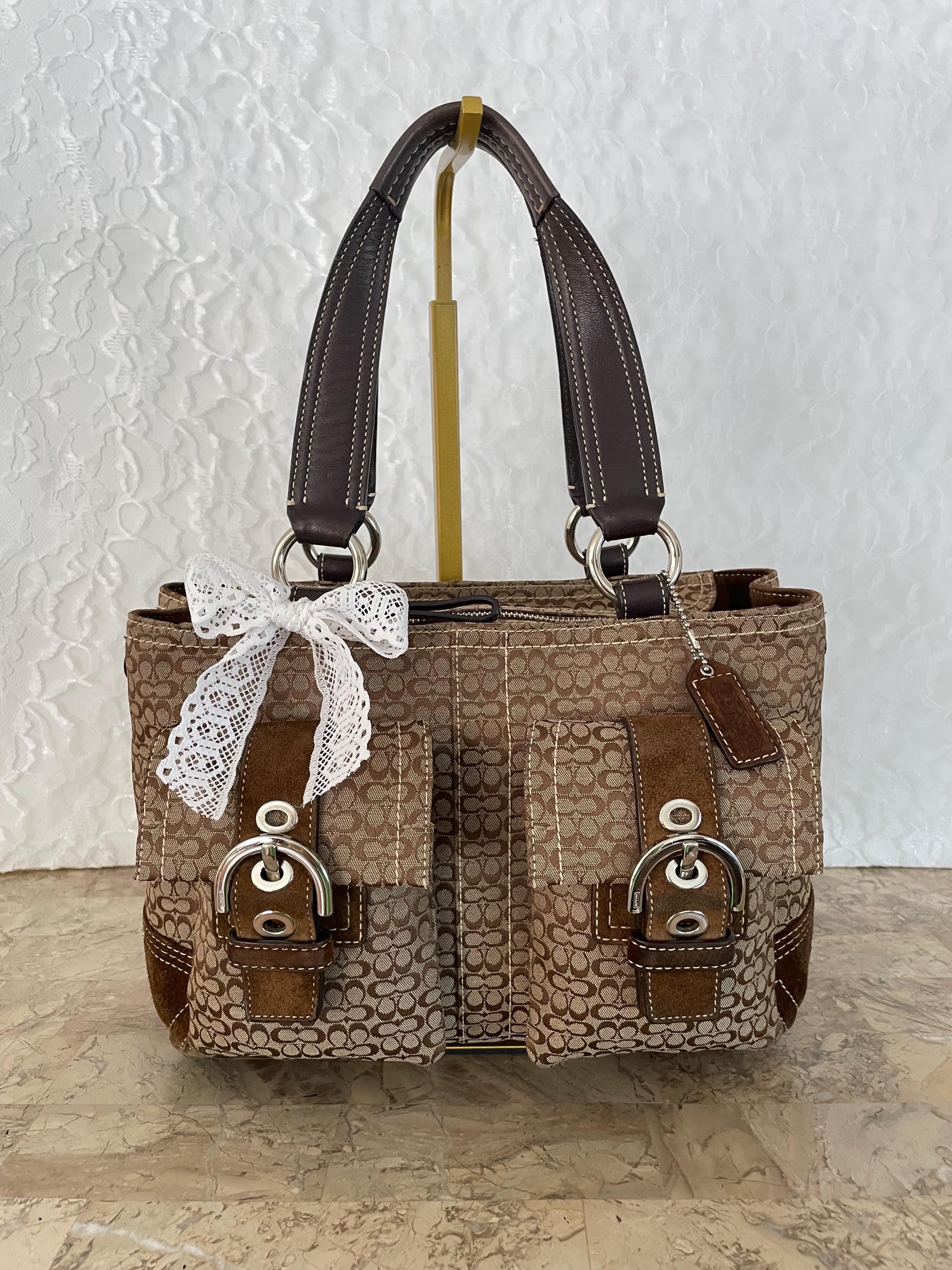 Coach 3646 Classic Soho Brown Canvas Suede Leather Double Pocket