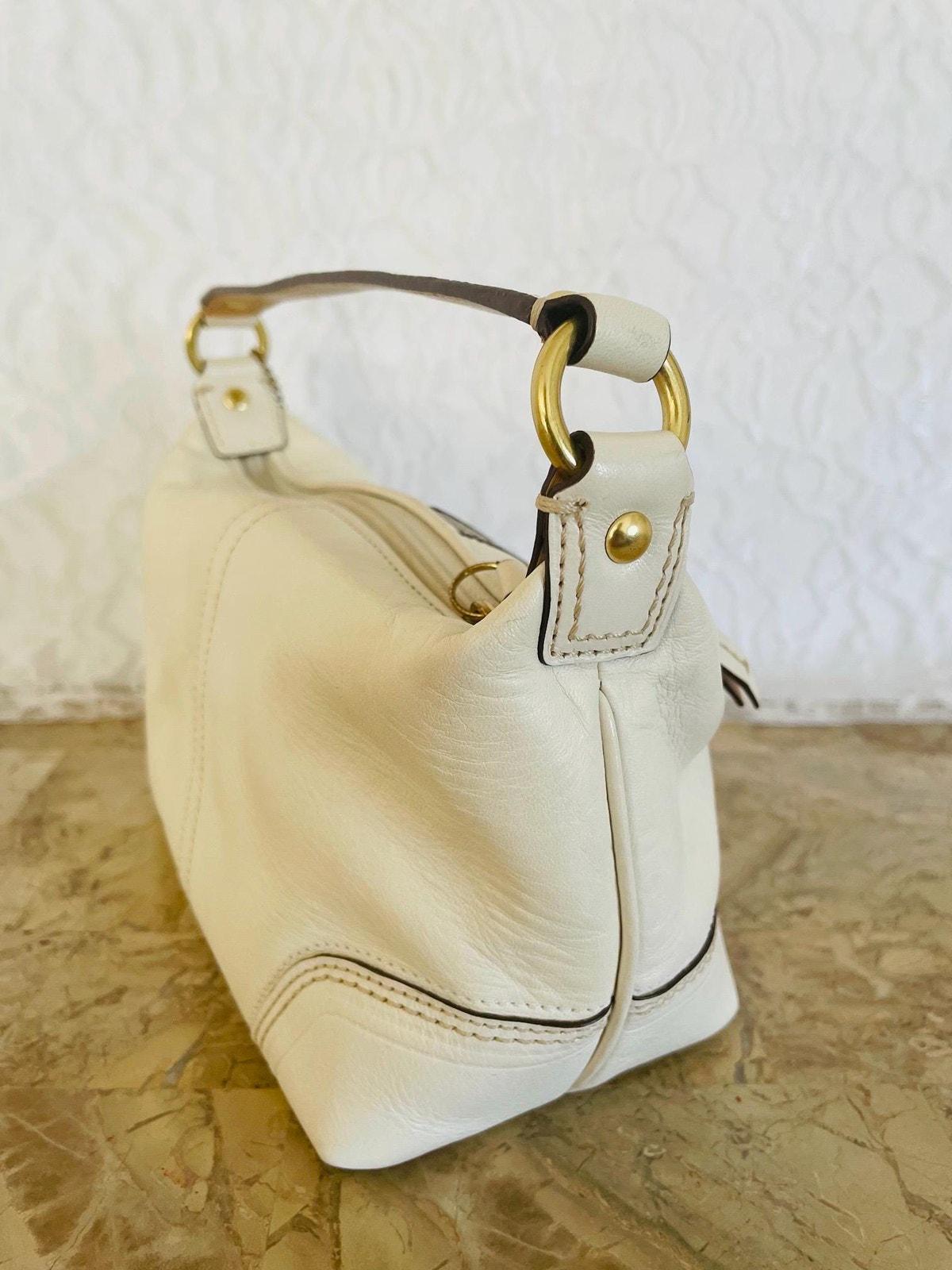 Vtg COACH White Signature Canvas / Leather Fabric Y2K Demi Mini