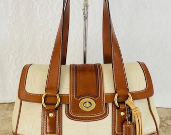 Coach ivory brown stitch signature multicolored Carryall shoulder bag 11332