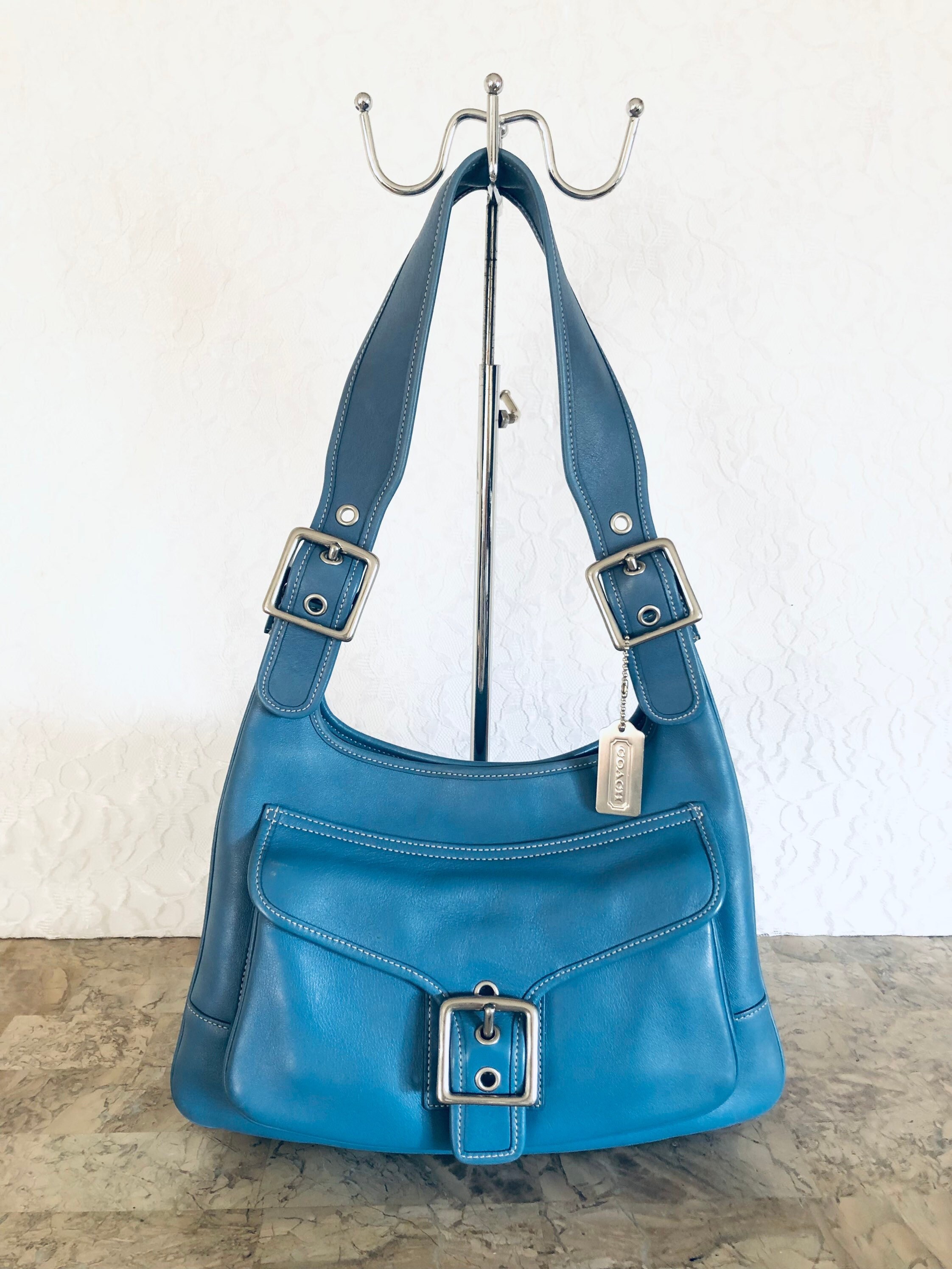 Vintage Coach Legacy Slim True Blue Leather Shoulder Bag Serial 
