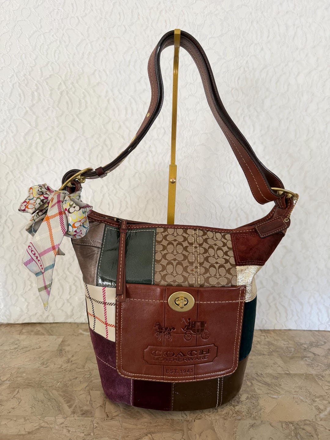 COACH 11356 Bleecker Patchwork Multicolored Duffle Bucket Bag