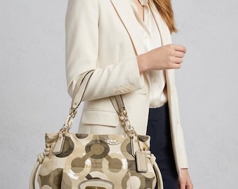 Coach 14750 Kristin brown Op Art Sequin Leather Satchel Hobo bag