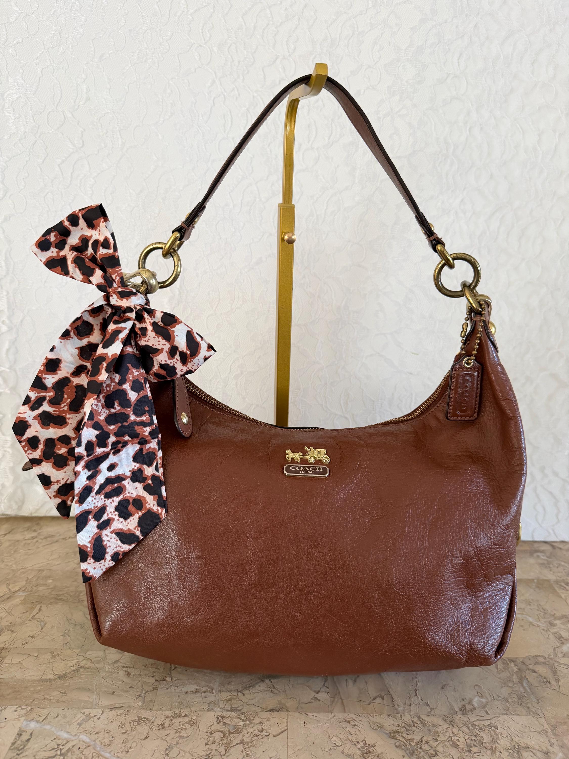 Rare Coach Pleated Madison Maggie Leather Shoulder Bag in Saddle