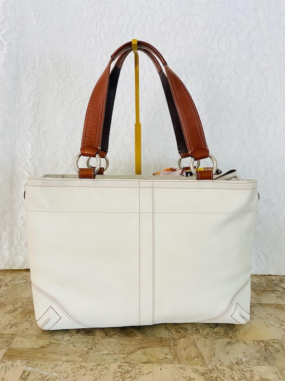 Coach LARGE F06468 White/brown Leather Soho Double Front Pocket