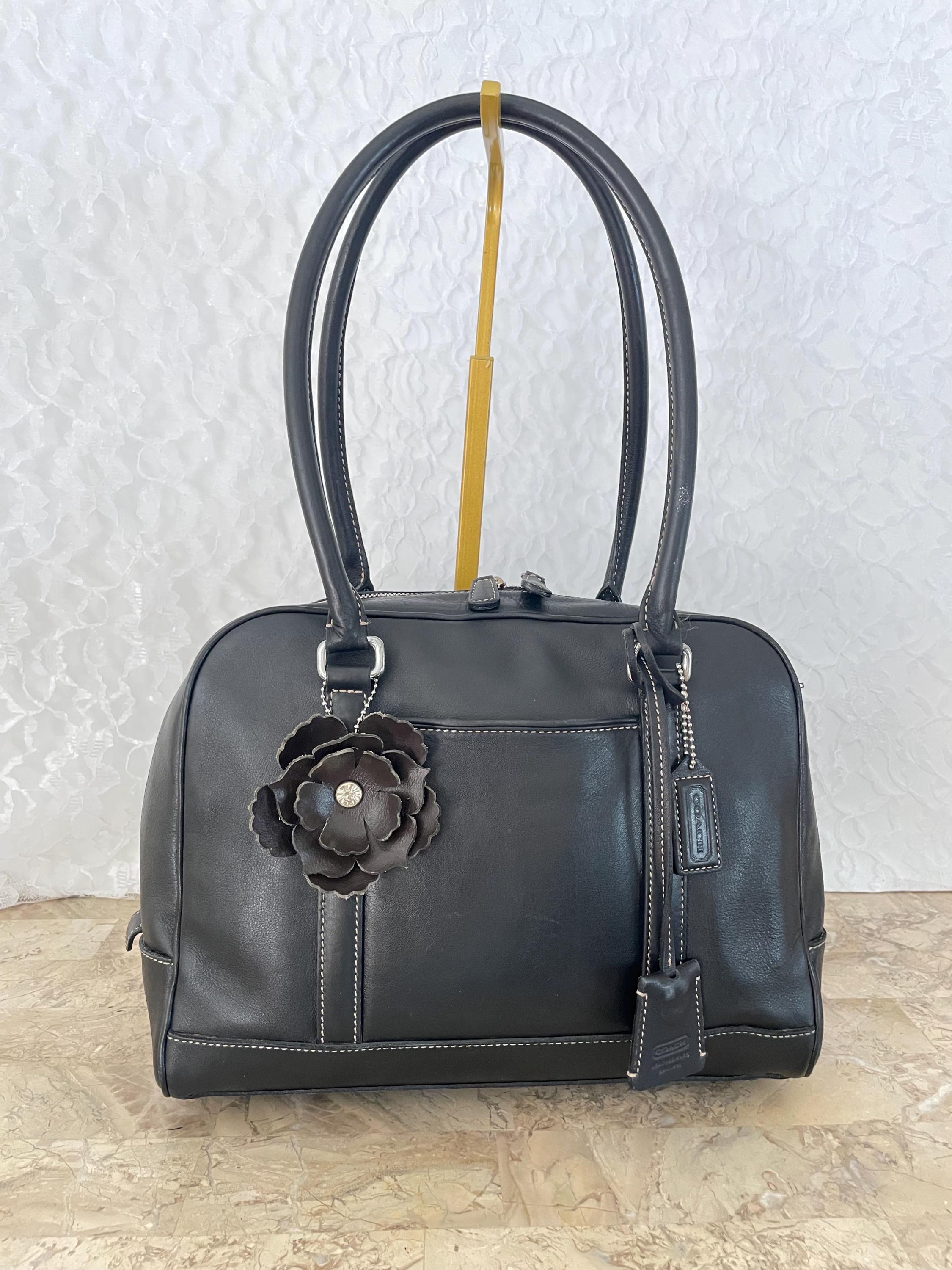 Vtg COACH Black Dr Style Leather Y2K Handbag Bag Tote 7788