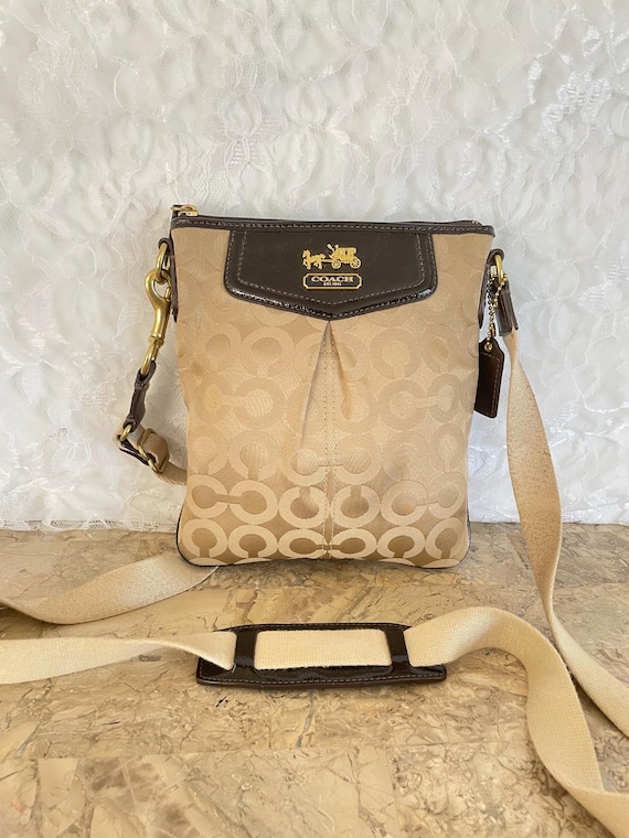 Coach Khaki brown Signature Op Art Madison Swingpack Crossbody Sling Bag Purse 43430 Etsy