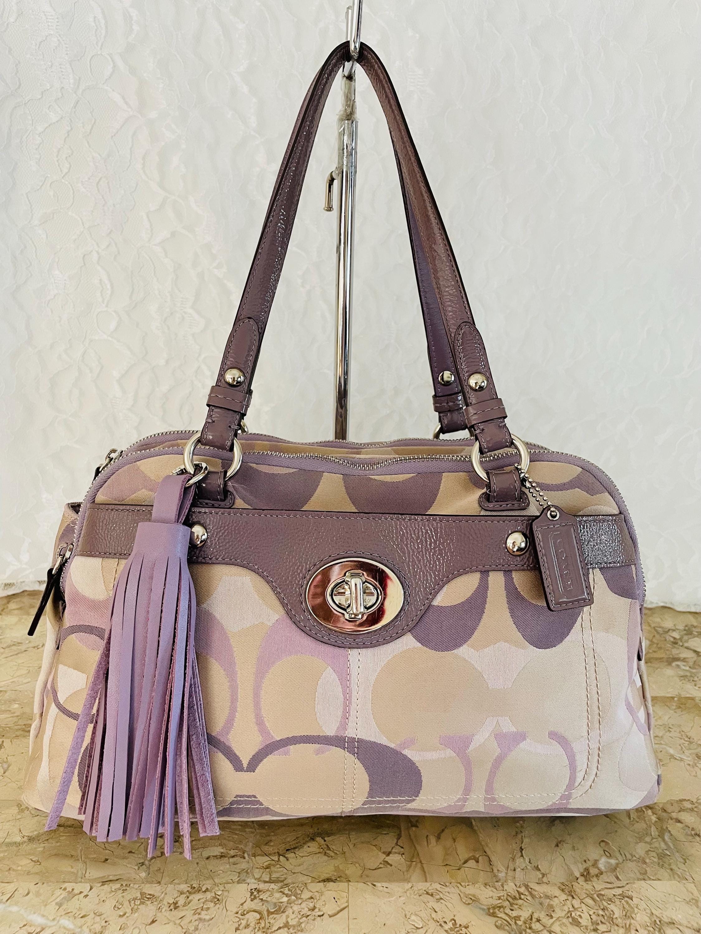Vtg COACH Penelope Optic Purple Tones Signature Satchel Bag