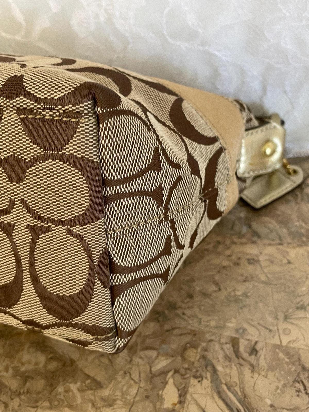Vtg COACH Signature Canvas Brown/gold Fabric Y2K Demi Mini