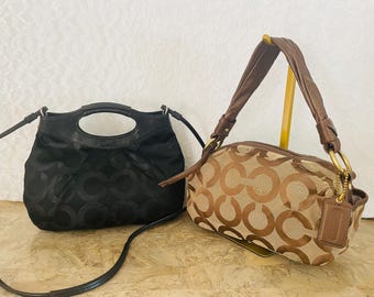 Vtg COACH Hampton Canvas/leather Y2K Demi Pouch Mini