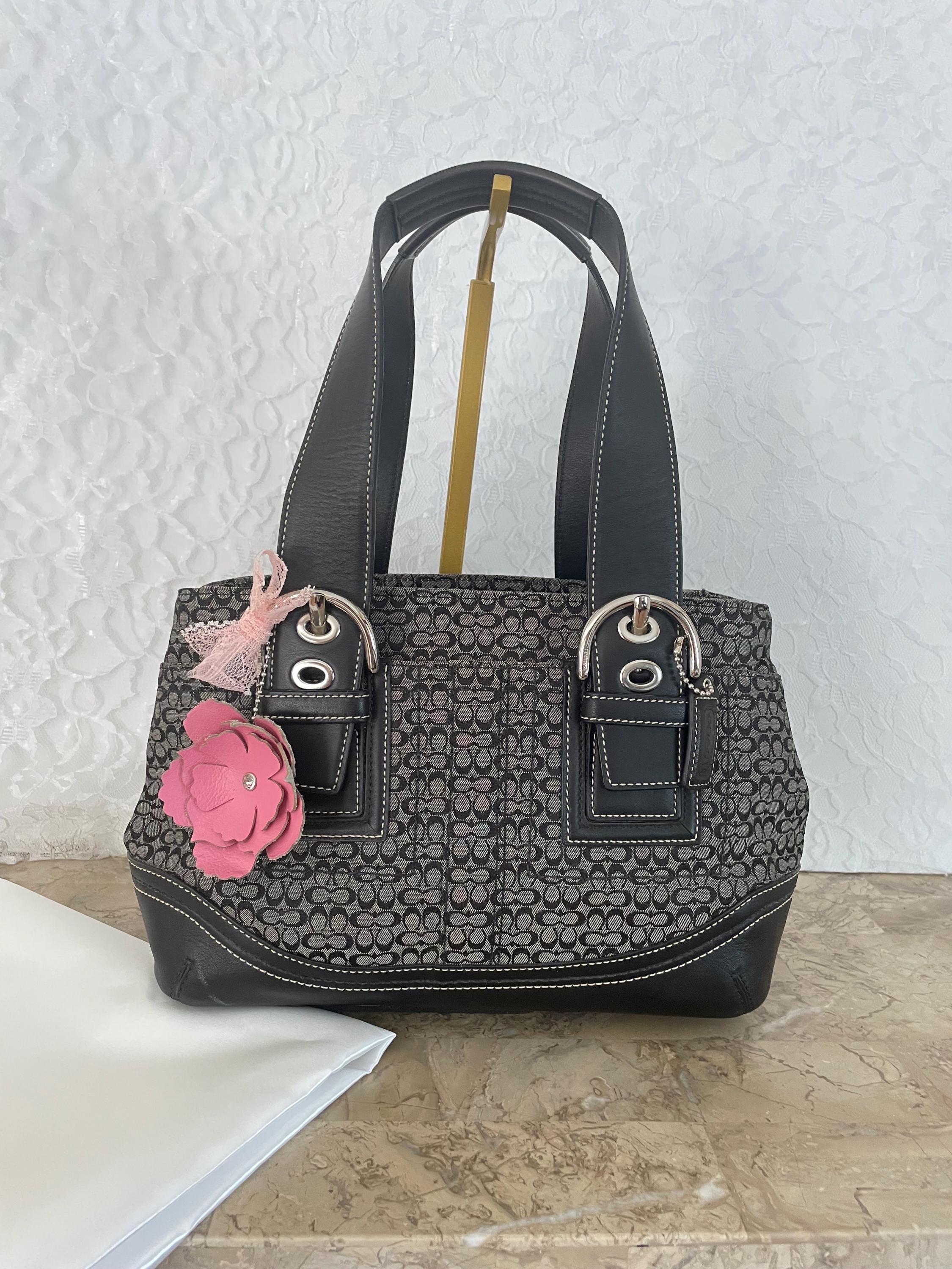 Vtg COACH Black Canvas Hobo Soho Leather Y2K Small Bag Tote