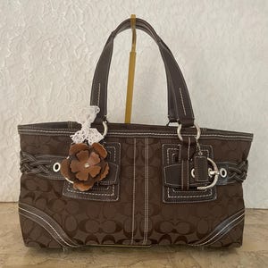 Vtg COACH Large Dark Brown Canvas/leather Hobo Soho Baguette Bag