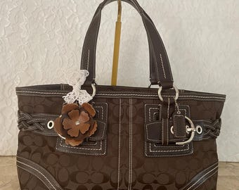 Vtg COACH large dark brown canvas/leather hobo soho baguette bag tote 05089