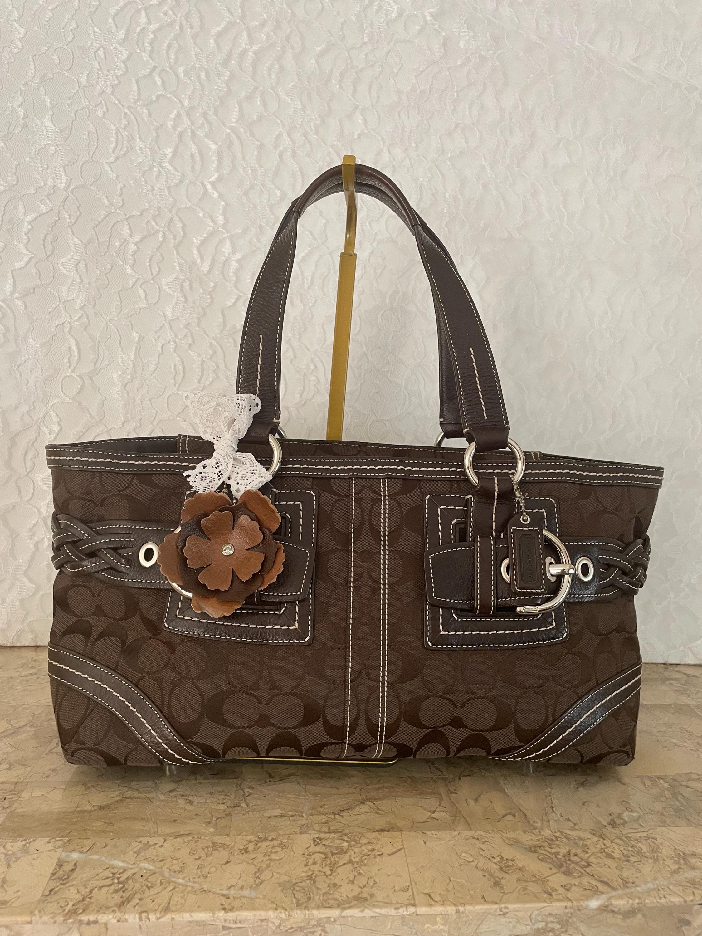 Vtg COACH Large Dark Brown Canvas/leather Hobo Soho Baguette