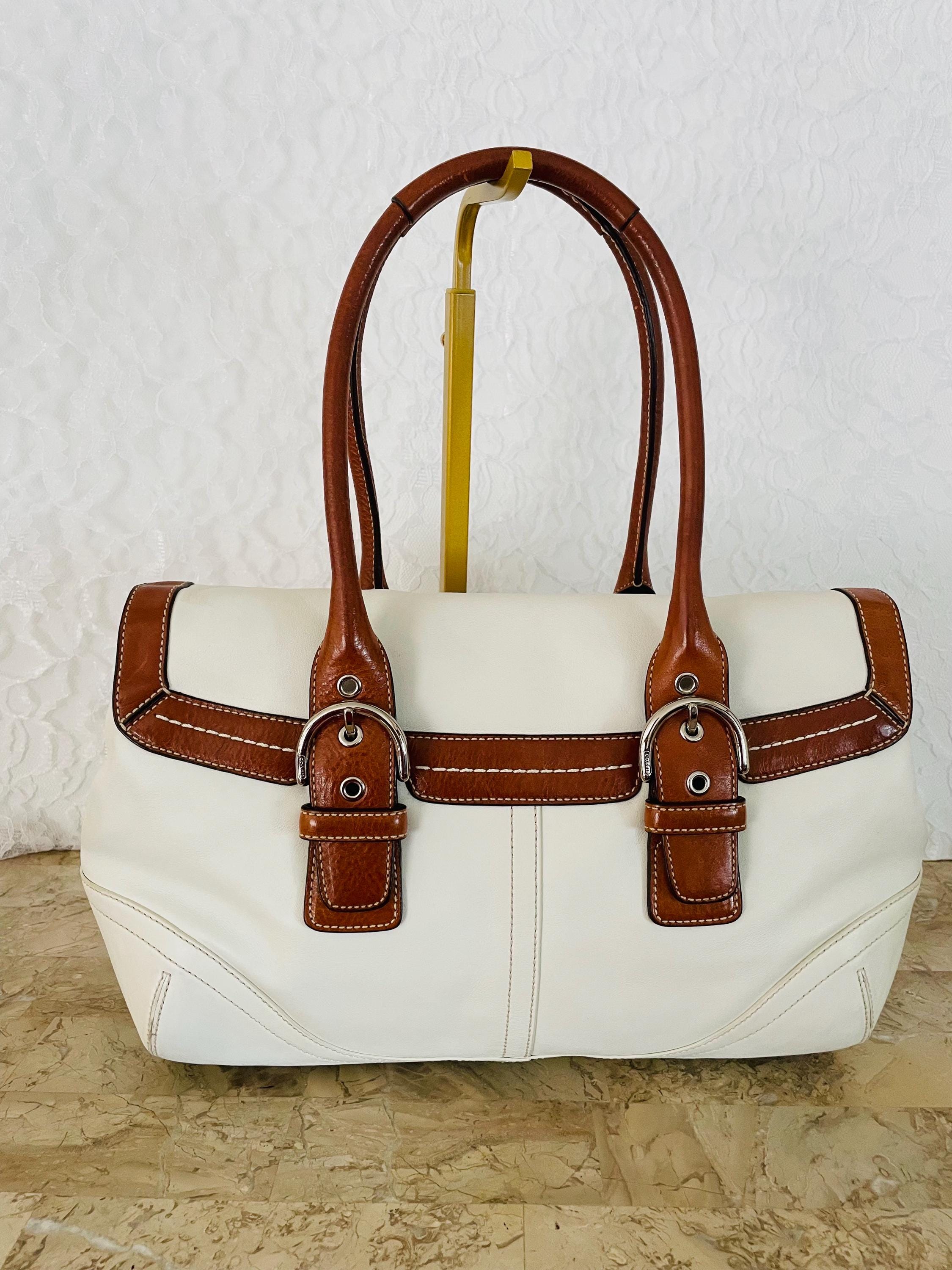 Coach Soho Hampton White/brown Leather Flap Bag 9636 Satchel Coach Soho Hampton White/brown Leather Flap Bag 9636 Satchel