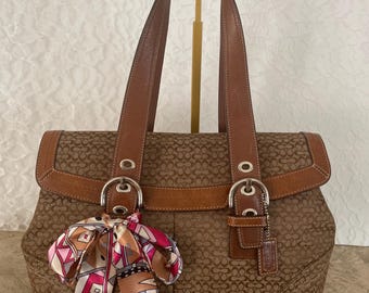 Coach SOHO Signature C Canvas Leather Brown Shoulder Bag Handbag