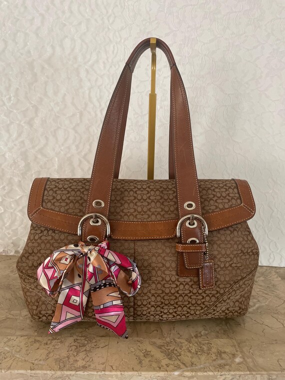 Coach SOHO Signature C Canvas Leather Brown Shoulder Bag Handbag