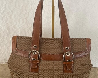 Coach SOHO Signature C Canvas Leather Brown Shoulder Bag Handbag