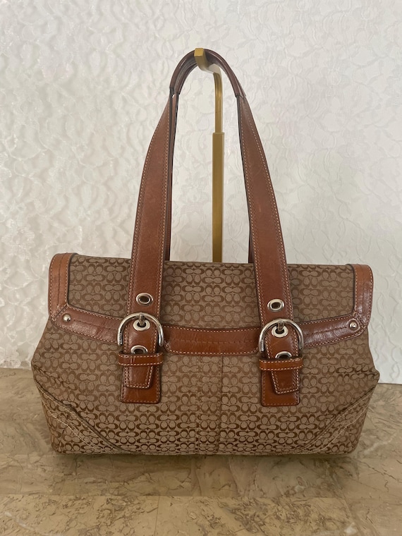 Coach SOHO Signature C Canvas Leather Brown Shoulder Bag Handbag