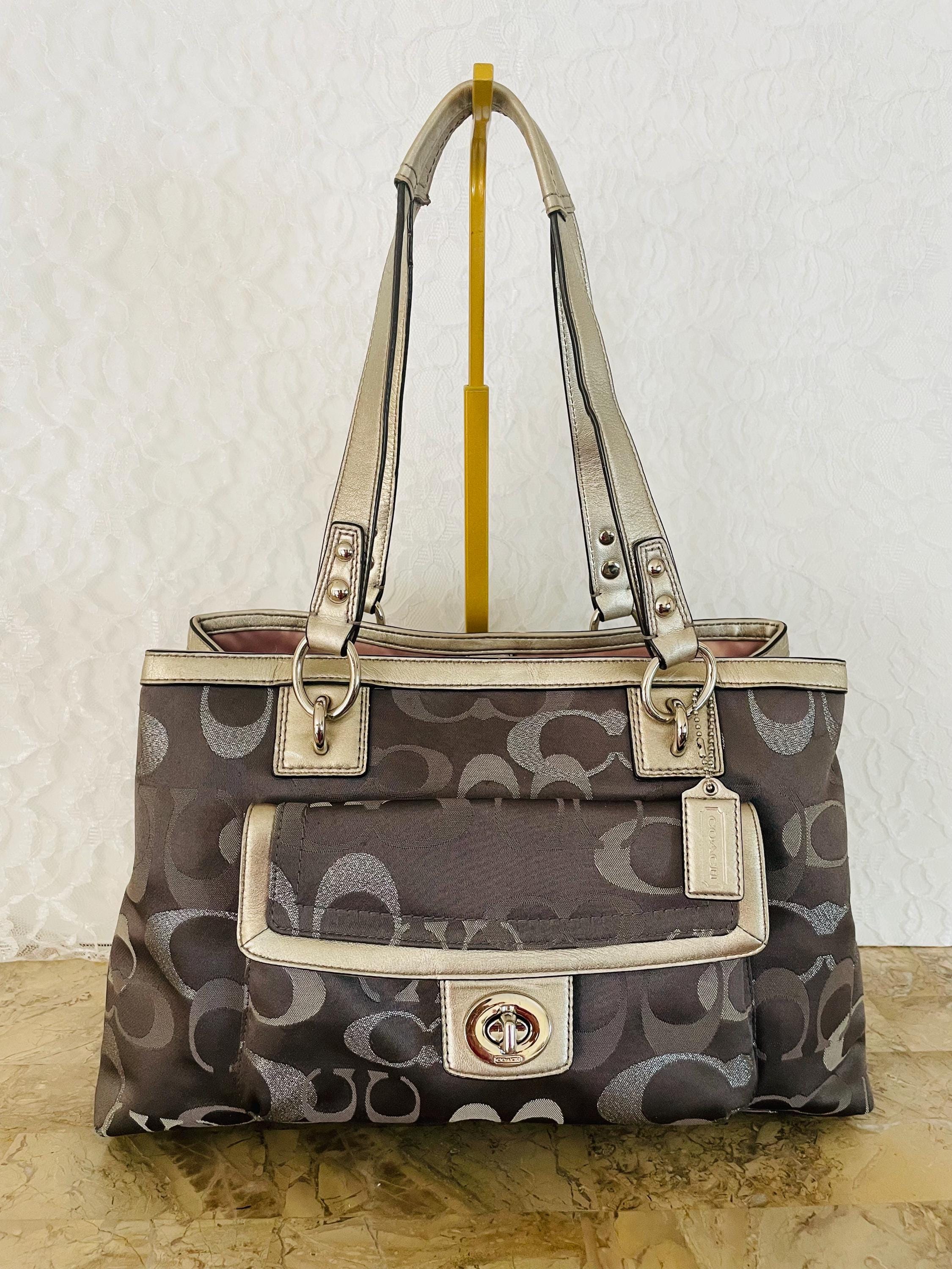 Coach Penelope Metallic Gray Jacquard /leather Satchel BAG PURSE 